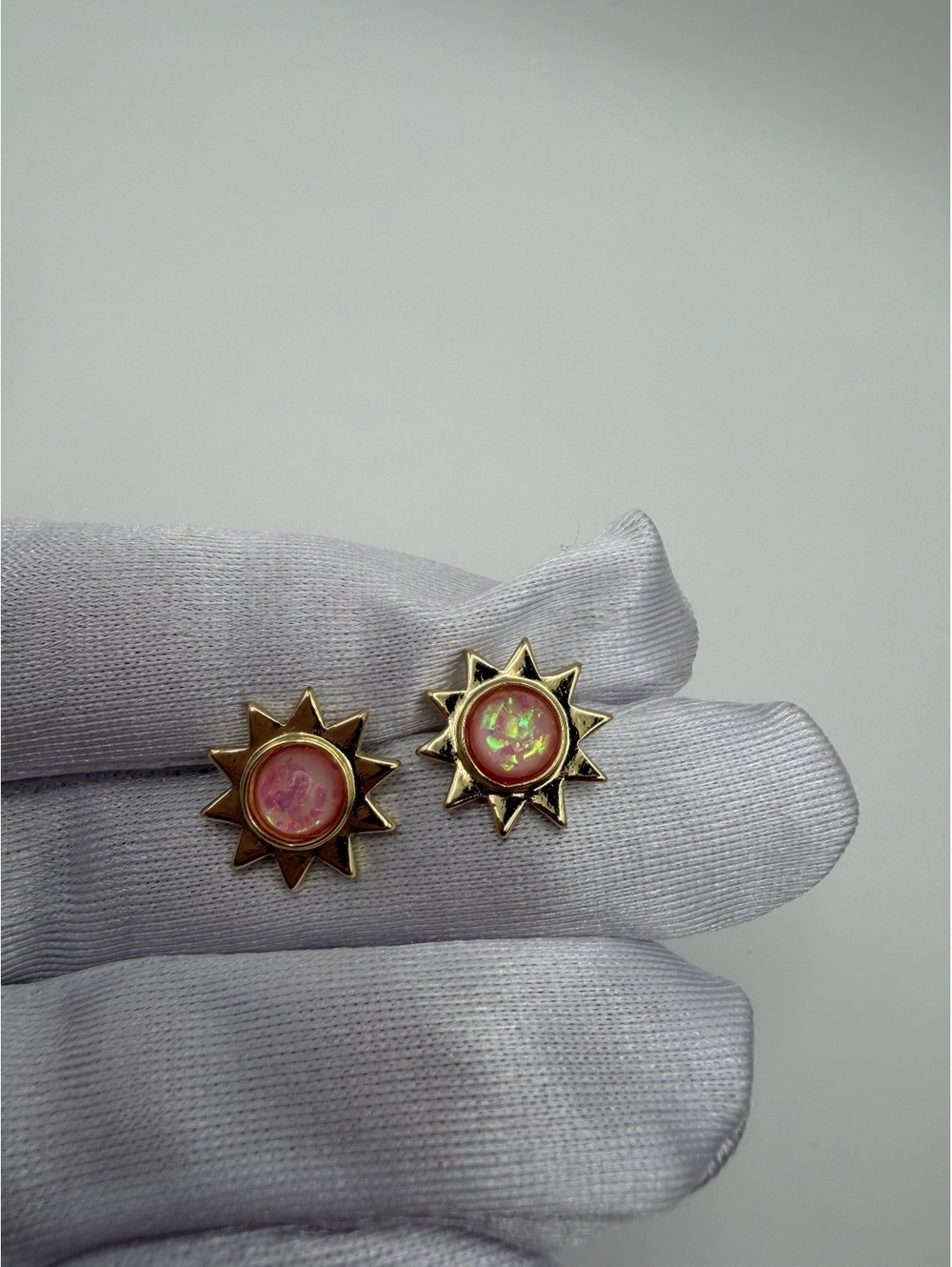 Disney Gold Tone Sunburst Pink Opal Stud Earrings